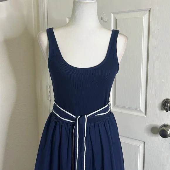 Vineyard Vines Women's Poplin Rib Mix Midi Dress size S Navy Preppy Country Club - Picture 8 of 15